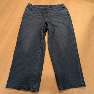 Xl Petite Purejill J Jill Pull On Stretch Indigo Dark Wash Wide Leg Jeans